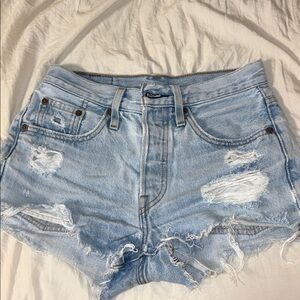 LEVIS 501 Distressed Light Blue Denim Shorts